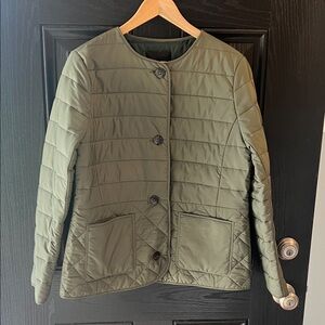 Talbots Sage Green Button-Up Puffer Jacket